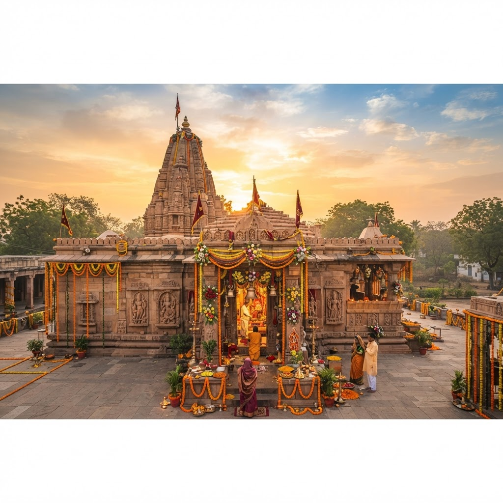Maa Baglamukhi temple in Nalkheda at sunrise